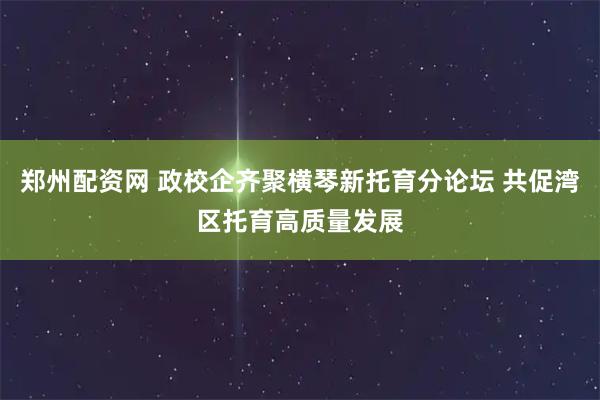 郑州配资网 政校企齐聚横琴新托育分论坛 共促湾区托育高质量发展